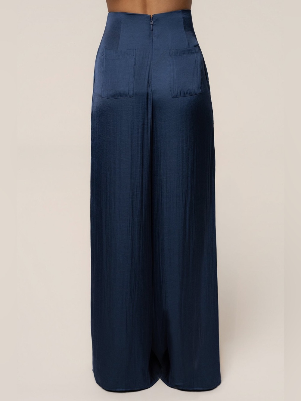 JLUXLABEL Navy Wide-Leg Crinkle Palazzo Pants - Picture 6 of 10